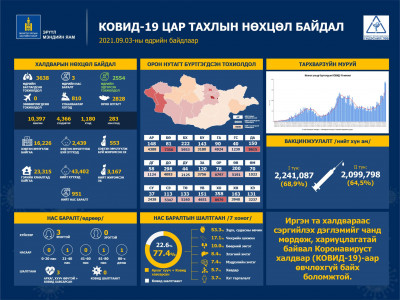 Улаанбаатарт 810, орон нутагт 2,828 тохиолдол бүртгэгдэж, гурван хүн нас баржээ