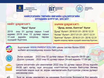 Цэцэрлэгийн бага бүлгийн бүртгэл өнөөдөр эхэлж байна