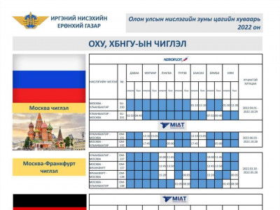 Олон улсын нислэгийн ЗУНЫ ХУВААРЬ 