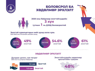 Манай улсын гурван эмэгтэй тутмын нэг нь дээд боловсролтой