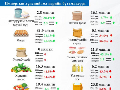 Өндөг, цагаан будаа, хуурай сүү, гахай, тахианы махны импорт өсөж, улаанбуудайн гурил, ногооных буурчээ