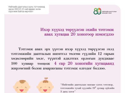 Ихэр хүүхэд төрүүлсэн эхийн тэтгэмж авах хугацаа 20 хоногоор нэмэгдлээ