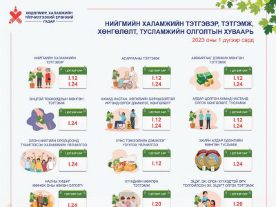 Нэгдүгээр сард олгох нийгмийн халамжийн тэтгэвэр, тэтгэмж, хөнгөлөлт, тусламжийн хуваарь 