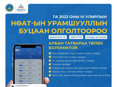 Дөрөвдүгээр улирлын НӨАТ-ын буцаан олголтыг нэгдүгээр сарын 28-наас иргэдийн данс руу шилжүүлнэ 
