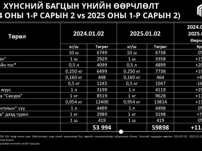 Суурь хүнсний багцын үнэ нэг жилийн хугацаанд 11 хувиар өсчээ